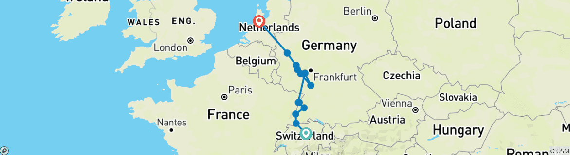 Image d'une carte montrant l'itinéraire du circuit