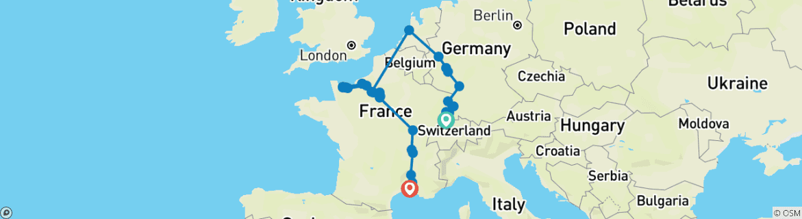 Image d'une carte montrant l'itinéraire du circuit