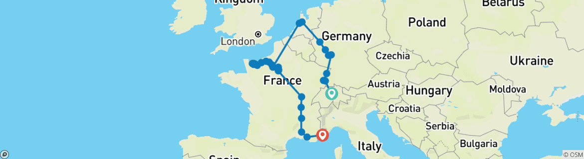 Image d'une carte montrant l'itinéraire du circuit
