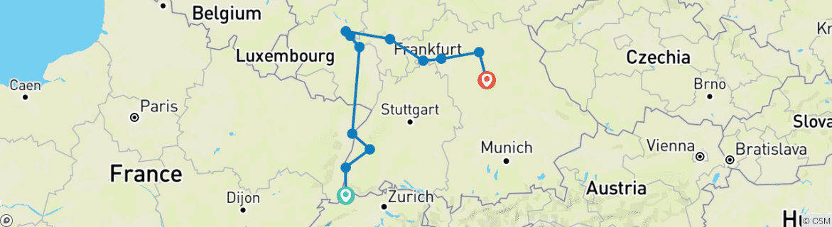 Image d'une carte montrant l'itinéraire du circuit