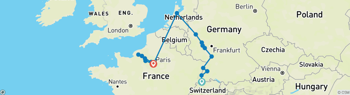 Image d'une carte montrant l'itinéraire du circuit