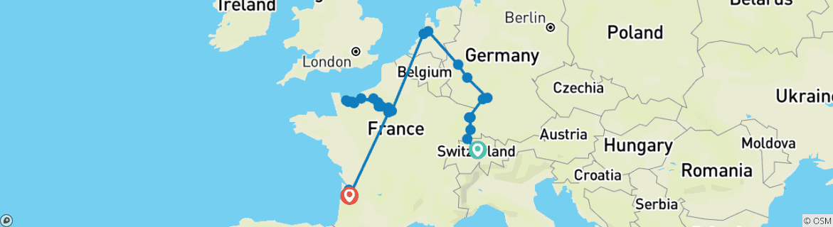 Image d'une carte montrant l'itinéraire du circuit
