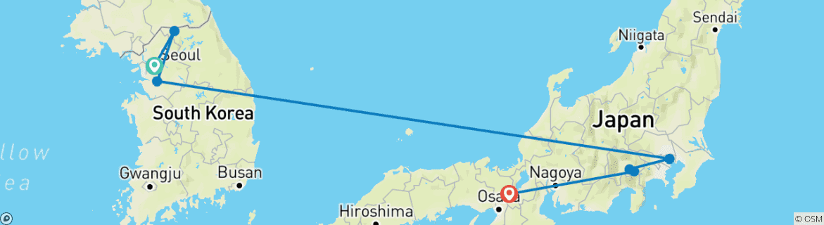Image of a map showing the route of the tour
