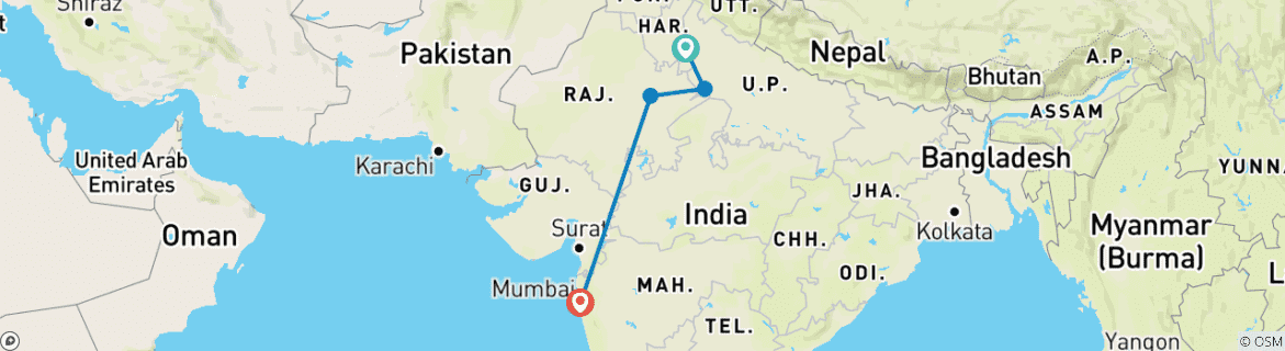 Karte mit der Reiseroute