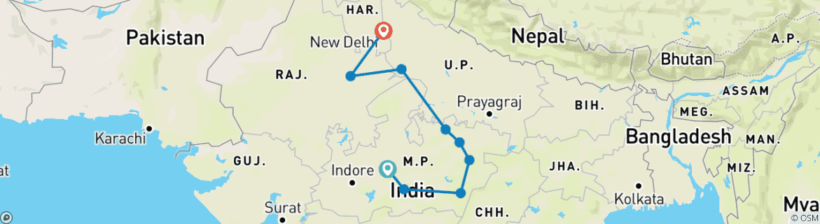 Karte mit der Reiseroute