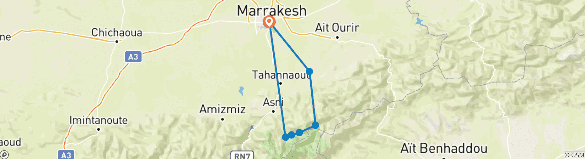 Image d'une carte montrant l'itinéraire du circuit