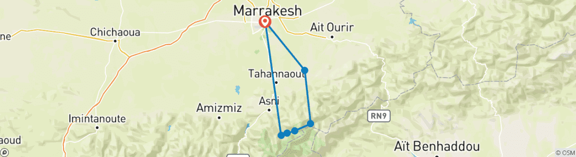 Image d'une carte montrant l'itinéraire du circuit