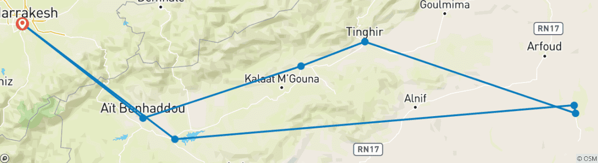 Image d'une carte montrant l'itinéraire du circuit