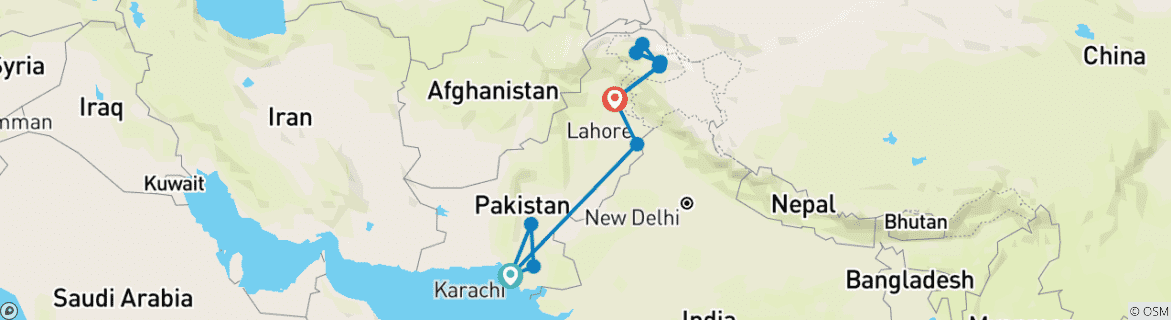 Image of a map showing the route of the tour
