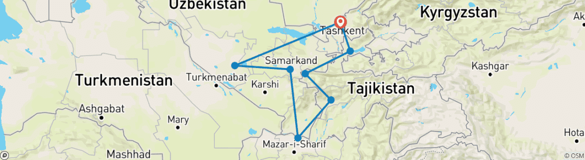 Karte mit der Reiseroute