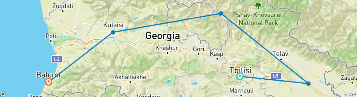 Image d'une carte montrant l'itinéraire du circuit