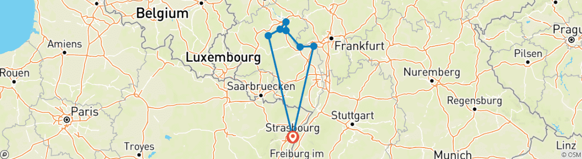 Image d'une carte montrant l'itinéraire du circuit