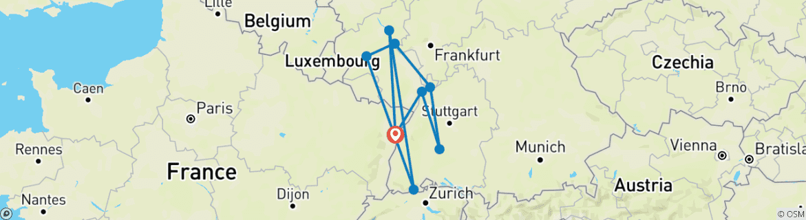 Image of a map showing the route of the tour