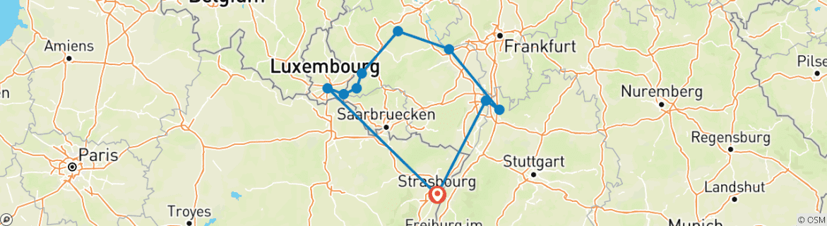 Image d'une carte montrant l'itinéraire du circuit