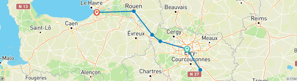 Image d'une carte montrant l'itinéraire du circuit