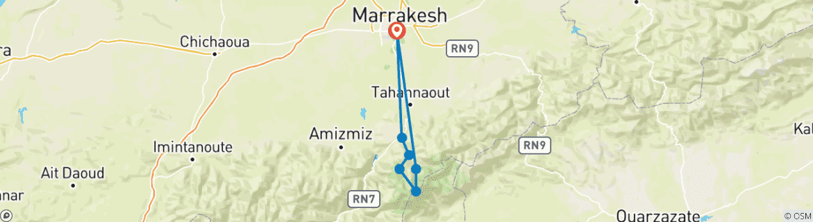 Image d'une carte montrant l'itinéraire du circuit