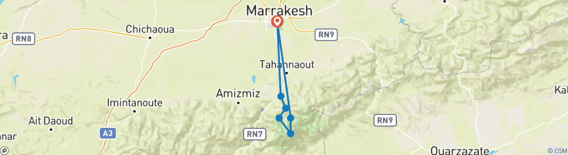 Image d'une carte montrant l'itinéraire du circuit