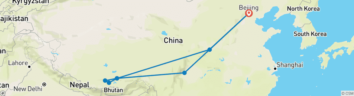 Karte von China - Reise mit der Tibetbahn - Geführte Privatreise