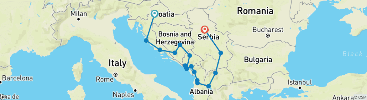 Image d'une carte montrant l'itinéraire du circuit