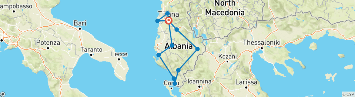 Carte du circuit Voyage en Albanie entre mer et montagne - Voyage privé guidé