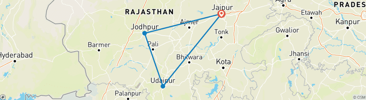 Image of a map showing the route of the tour