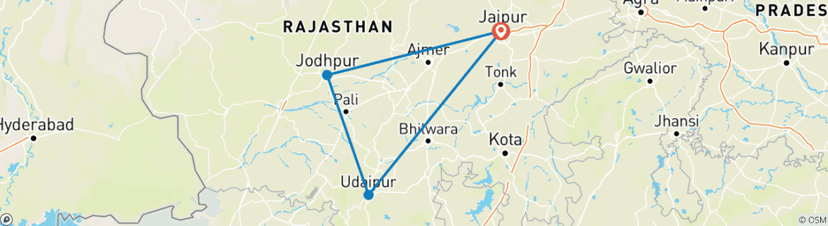 Image of a map showing the route of the tour