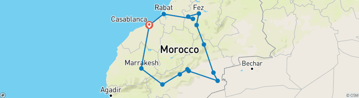 Image d'une carte montrant l'itinéraire du circuit