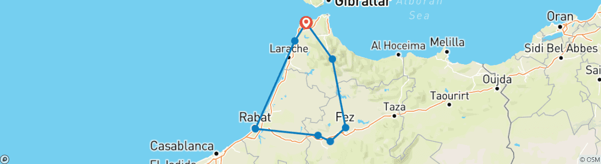 Image d'une carte montrant l'itinéraire du circuit