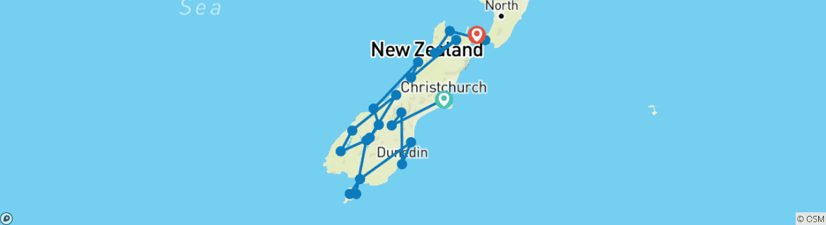 Image of a map showing the route of the tour