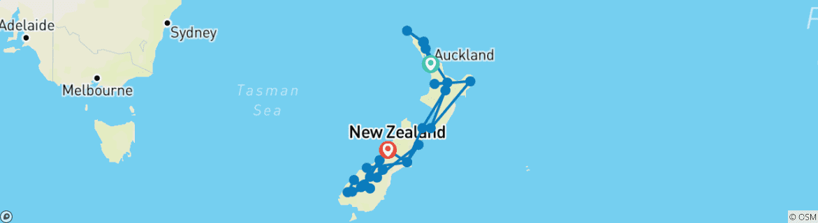 Image of a map showing the route of the tour