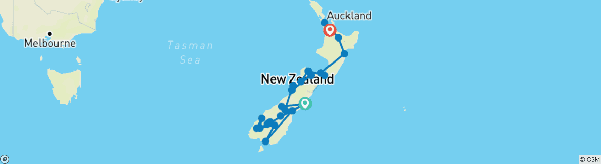 Image of a map showing the route of the tour