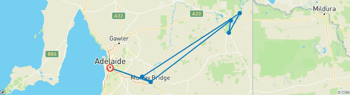 Image of a map showing the route of the tour