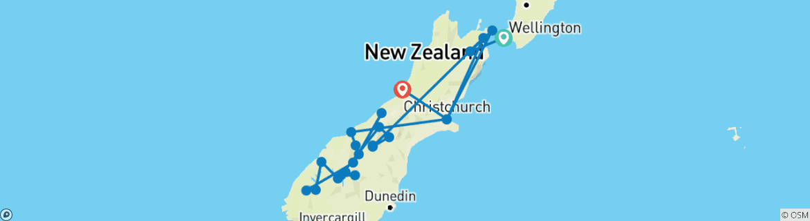 Image of a map showing the route of the tour