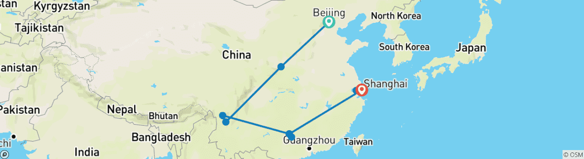 Karte mit der Reiseroute