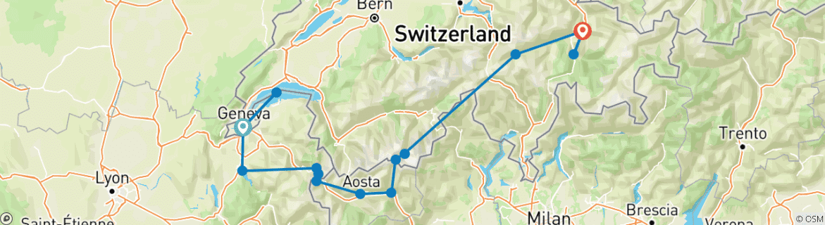 Karte mit der Reiseroute