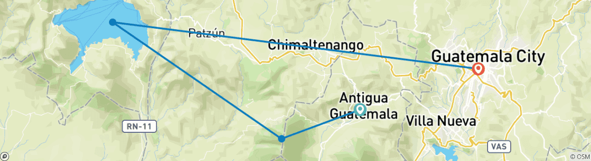 Foto van een kaart met de route van de rondreis