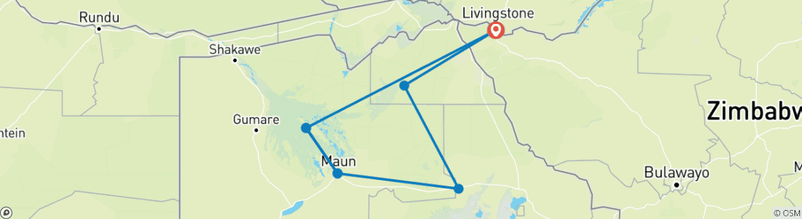 Image of a map showing the route of the tour