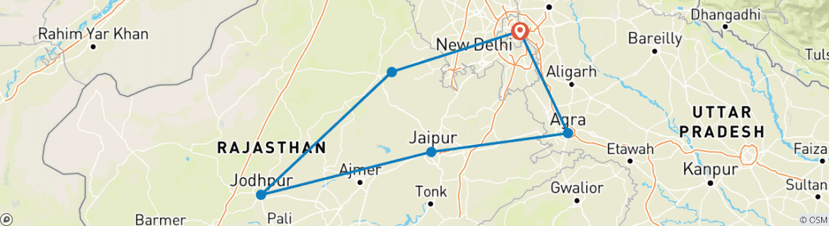 Image of a map showing the route of the tour