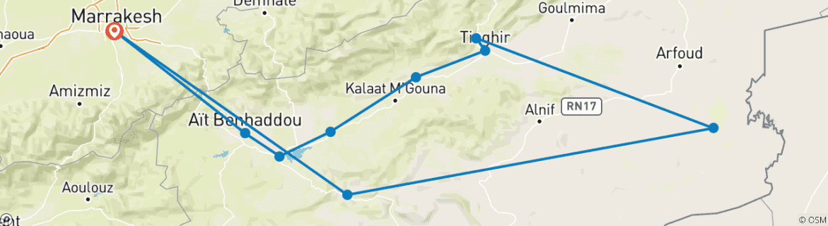 Karte mit der Reiseroute