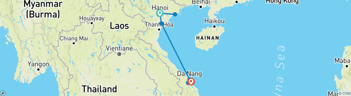 Image of a map showing the route of the tour