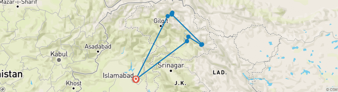 Image of a map showing the route of the tour