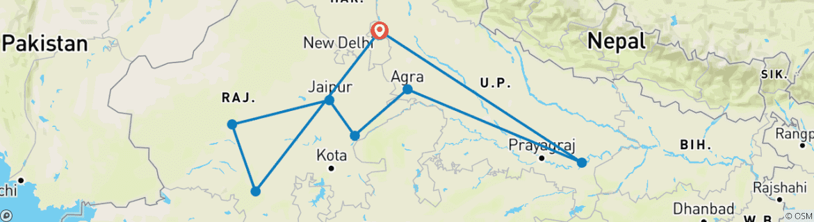 Karte mit der Reiseroute