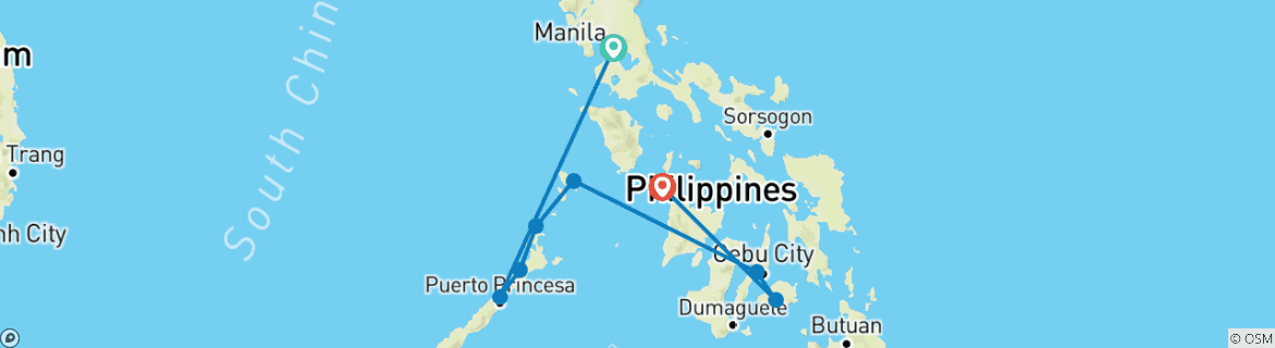 Image of a map showing the route of the tour