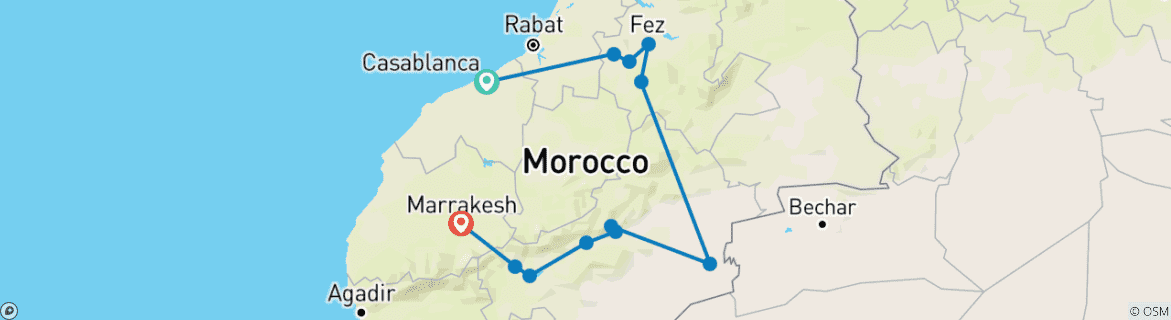 Karte mit der Reiseroute