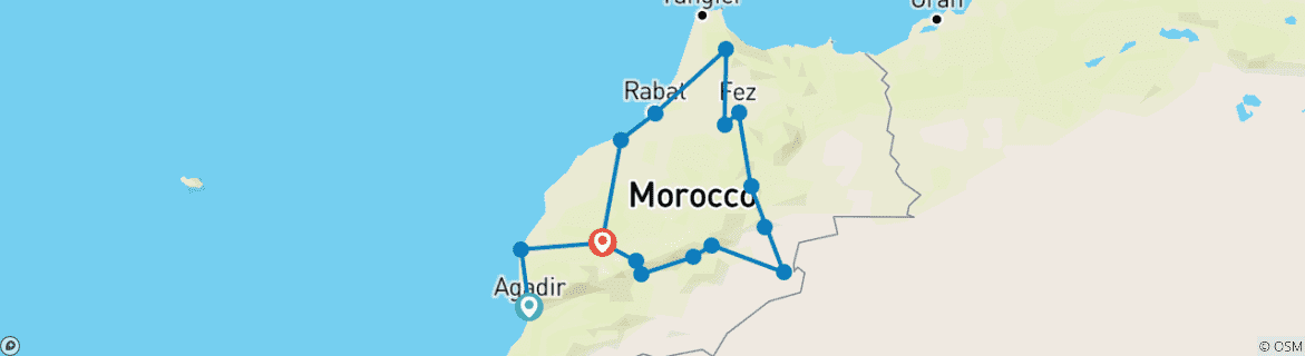 Image of a map showing the route of the tour