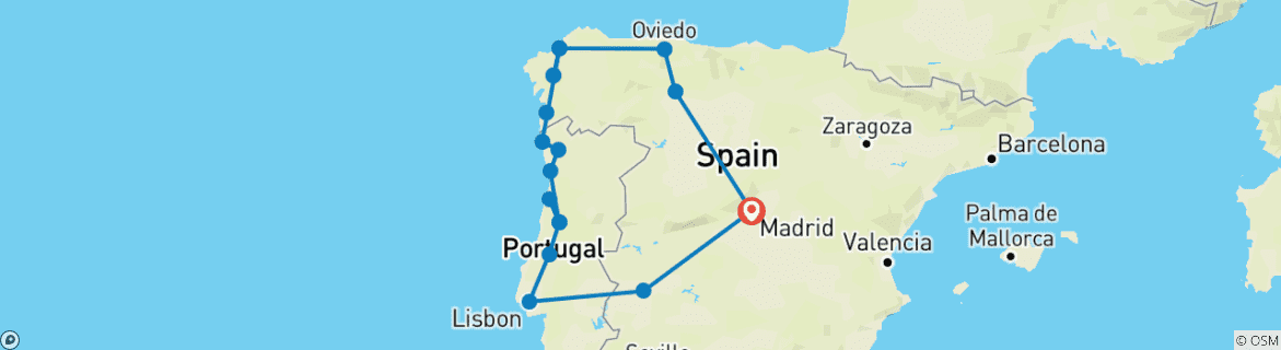 Carte du circuit Le meilleur de la Galice, de l'Espagne et du Portugal - 10 jours