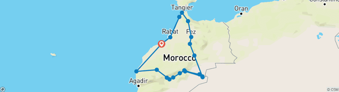 Image of a map showing the route of the tour
