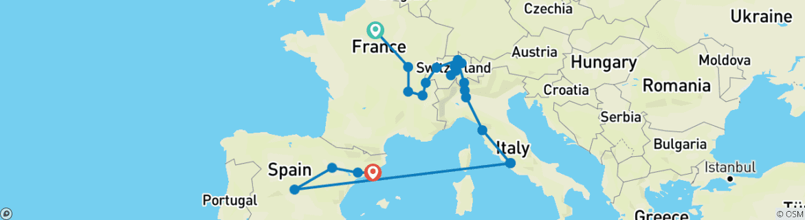 Image d'une carte montrant l'itinéraire du circuit