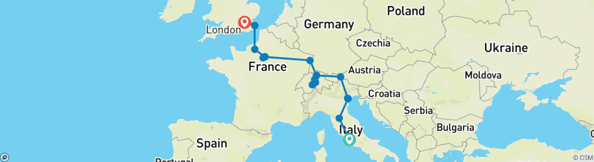 Image d'une carte montrant l'itinéraire du circuit