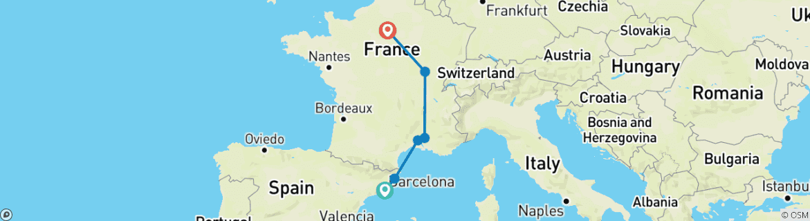 Image d'une carte montrant l'itinéraire du circuit